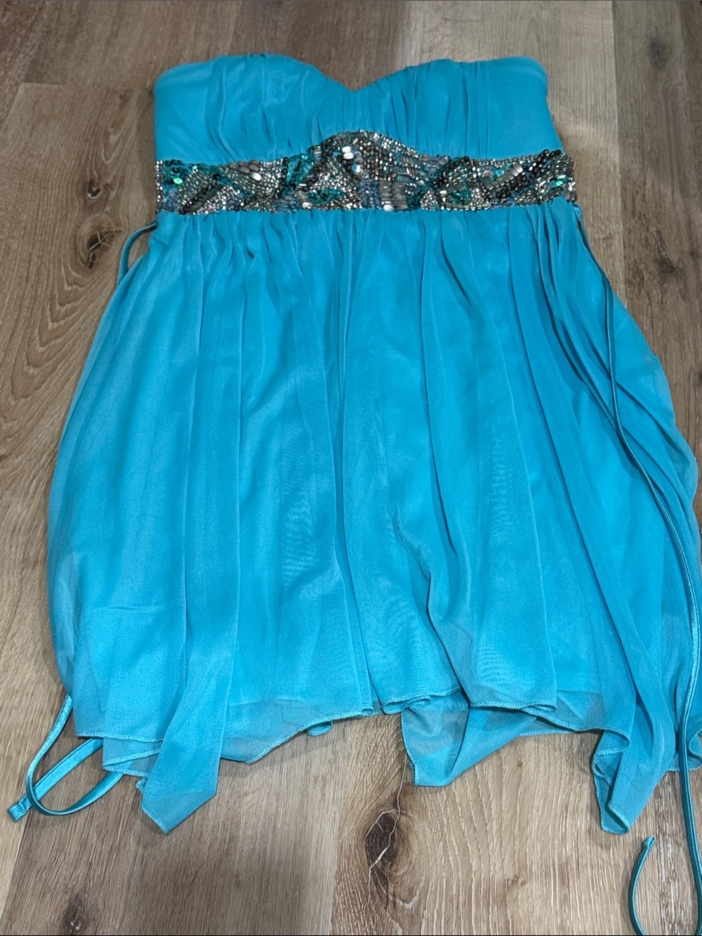 Strapless Aqua Chiffon Skirt with Beaded Waistband